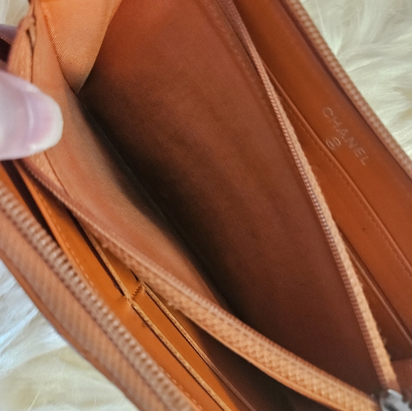 Authentic Chanel Caviar Large Timeless Gusset Zip Around Wallet Orange - Picture 9 of 16